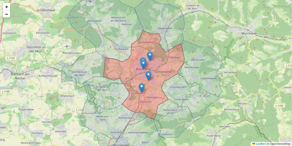 Karte des Postleitzahlen Bereichs  und der umliegenden Postleitzahlen in Deutschland