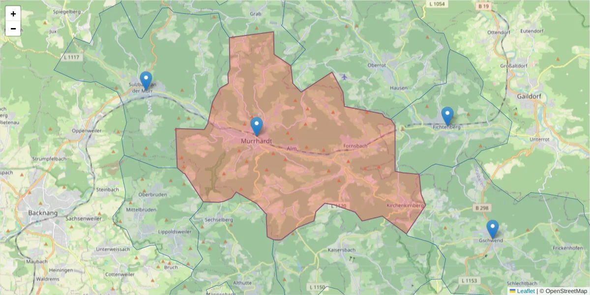 Karte des Postleitzahlen Bereichs  und der umliegenden Postleitzahlen in Deutschland