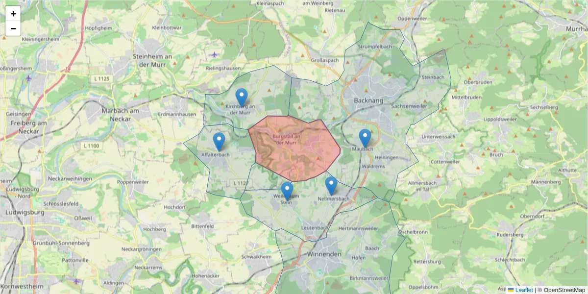 Karte des Postleitzahlen Bereichs  und der umliegenden Postleitzahlen in Deutschland