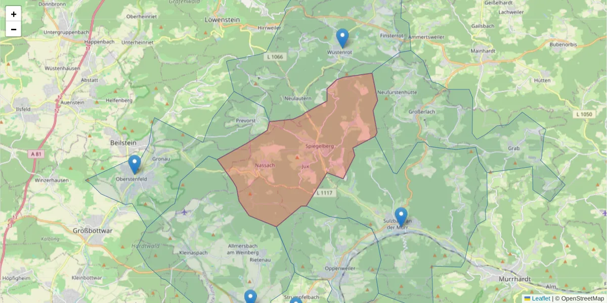 Karte des Postleitzahlen Bereichs  und der umliegenden Postleitzahlen in Deutschland