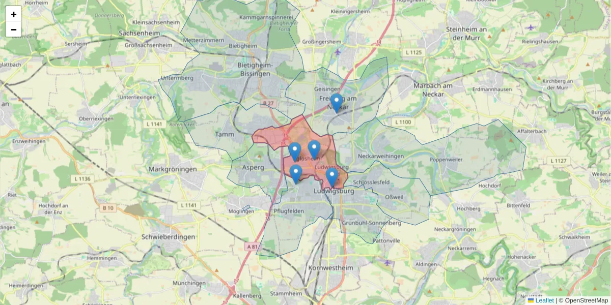 Karte des Postleitzahlen Bereichs  und der umliegenden Postleitzahlen in Deutschland