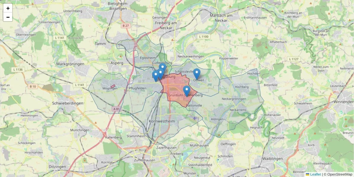 Karte des Postleitzahlen Bereichs  und der umliegenden Postleitzahlen in Deutschland
