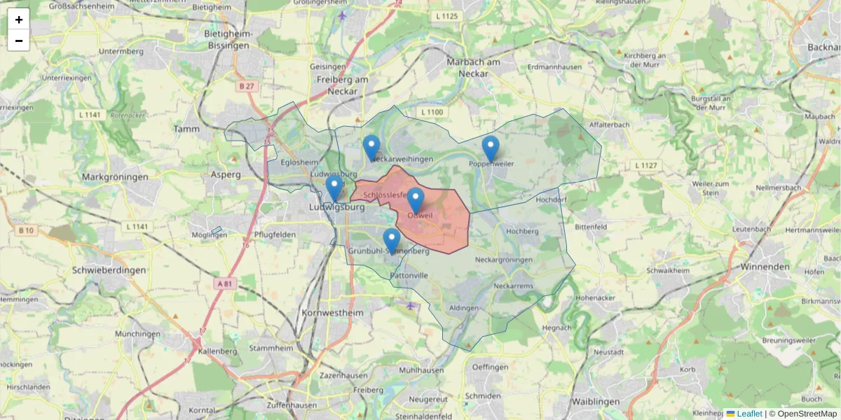 Karte des Postleitzahlen Bereichs  und der umliegenden Postleitzahlen in Deutschland