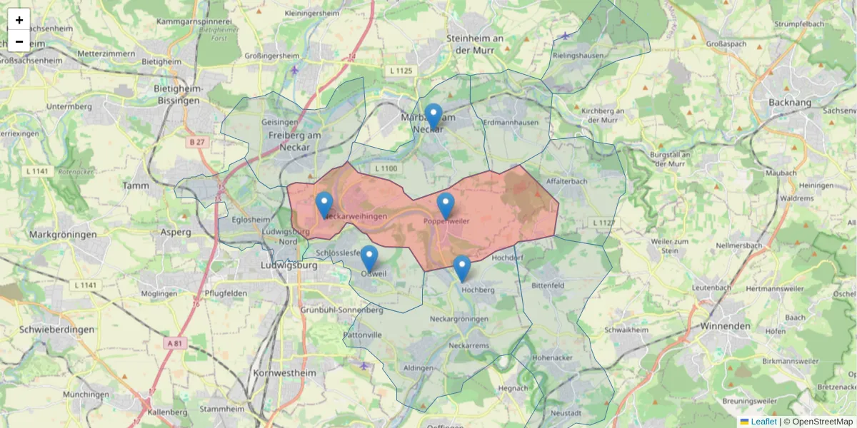 Karte des Postleitzahlen Bereichs  und der umliegenden Postleitzahlen in Deutschland