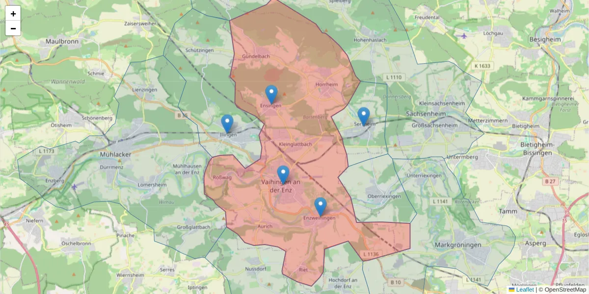 Karte des Postleitzahlen Bereichs  und der umliegenden Postleitzahlen in Deutschland