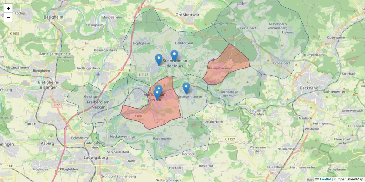 Karte des Postleitzahlen Bereichs  und der umliegenden Postleitzahlen in Deutschland