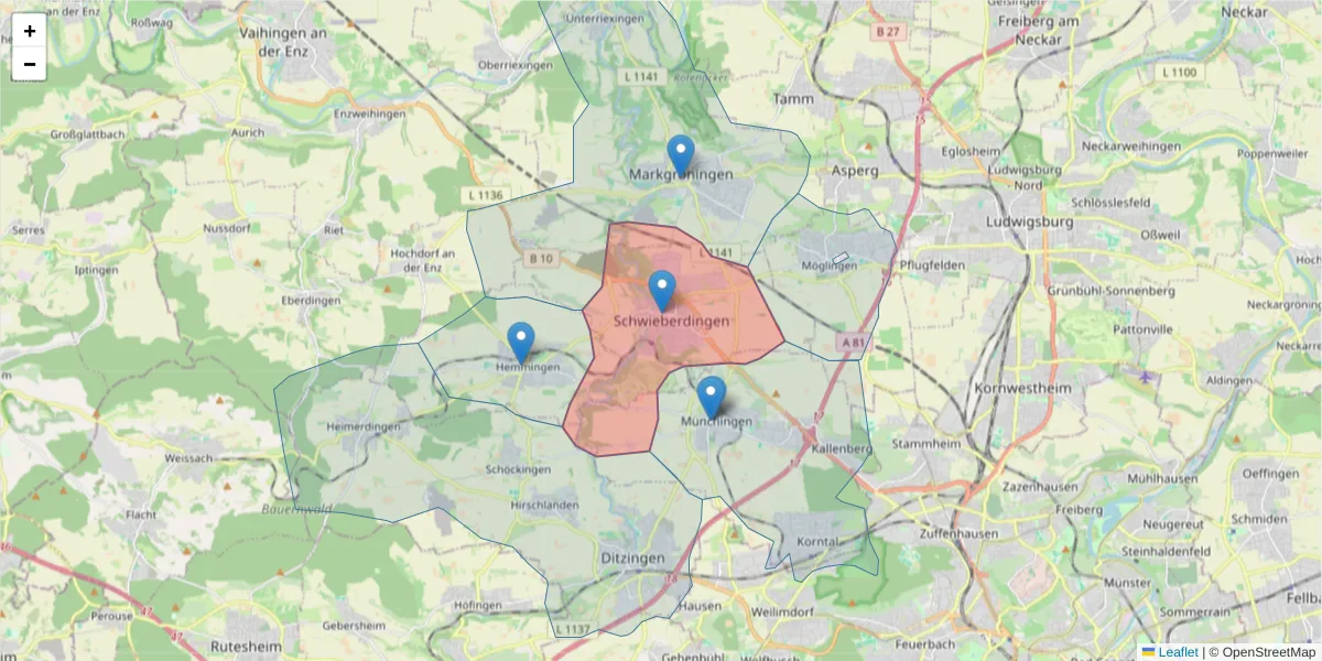 Karte des Postleitzahlen Bereichs  und der umliegenden Postleitzahlen in Deutschland