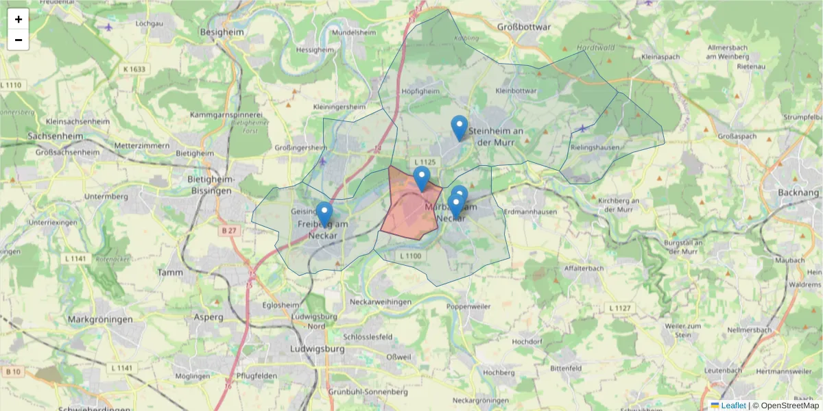 Karte des Postleitzahlen Bereichs  und der umliegenden Postleitzahlen in Deutschland