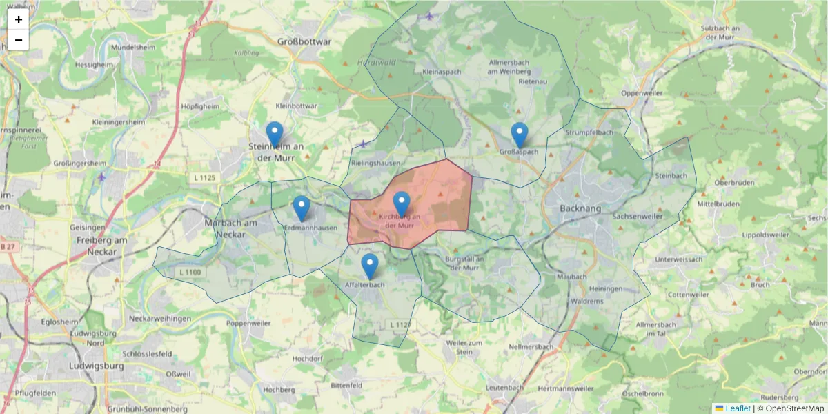 Karte des Postleitzahlen Bereichs  und der umliegenden Postleitzahlen in Deutschland