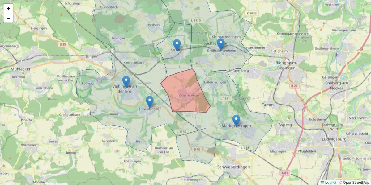 Karte des Postleitzahlen Bereichs  und der umliegenden Postleitzahlen in Deutschland