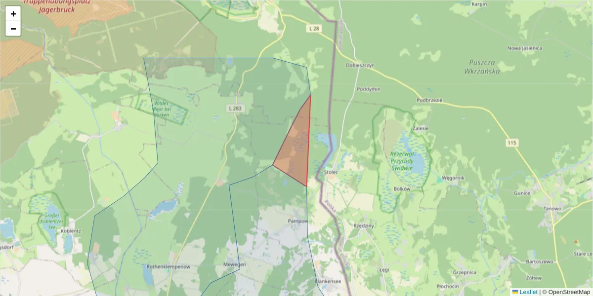 Karte des Postleitzahlen Bereichs  und der umliegenden Postleitzahlen in Deutschland