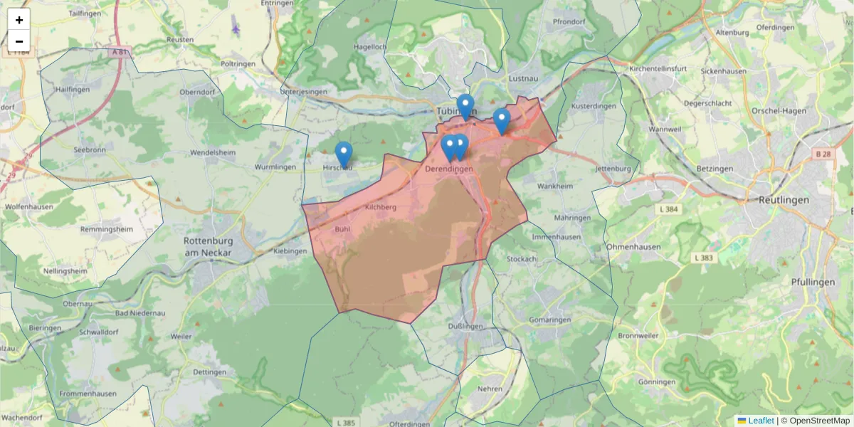 Karte des Postleitzahlen Bereichs  und der umliegenden Postleitzahlen in Deutschland
