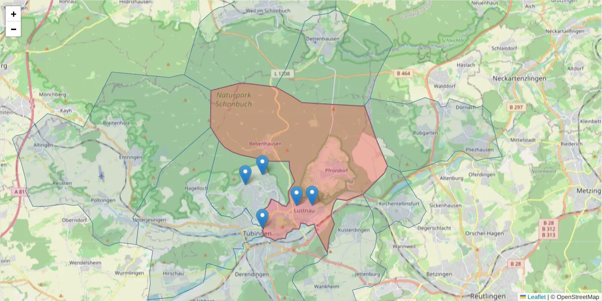 Karte des Postleitzahlen Bereichs  und der umliegenden Postleitzahlen in Deutschland