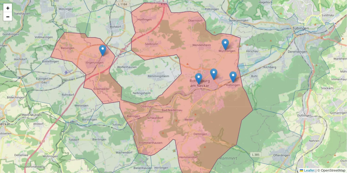 Karte des Postleitzahlen Bereichs  und der umliegenden Postleitzahlen in Deutschland