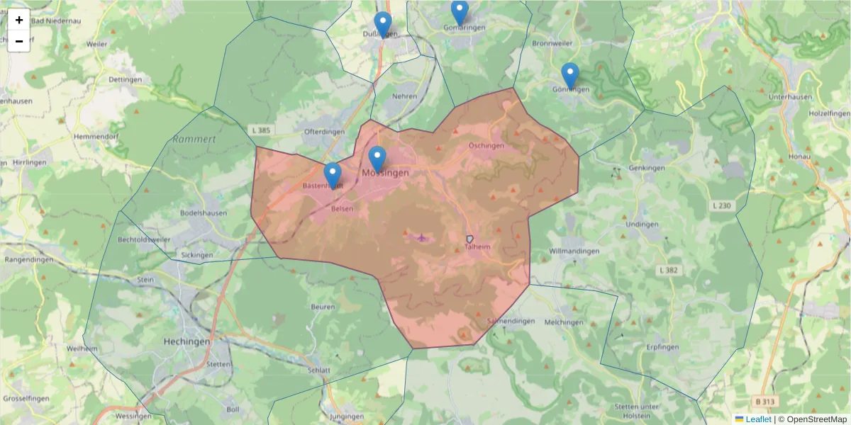 Karte des Postleitzahlen Bereichs  und der umliegenden Postleitzahlen in Deutschland
