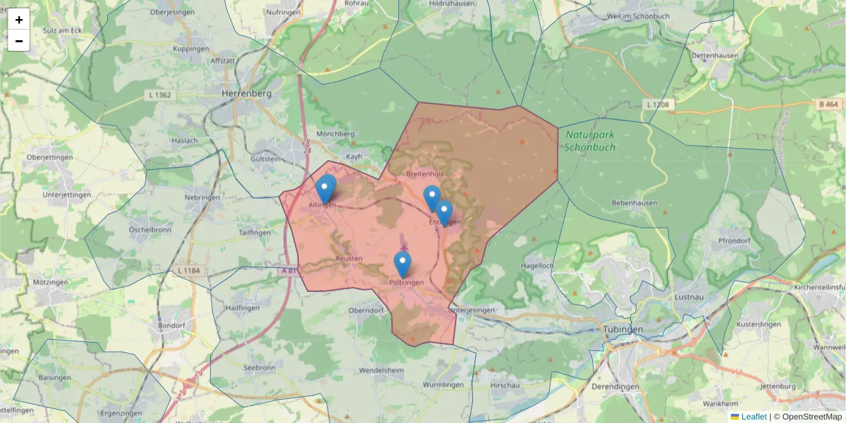 Karte des Postleitzahlen Bereichs  und der umliegenden Postleitzahlen in Deutschland