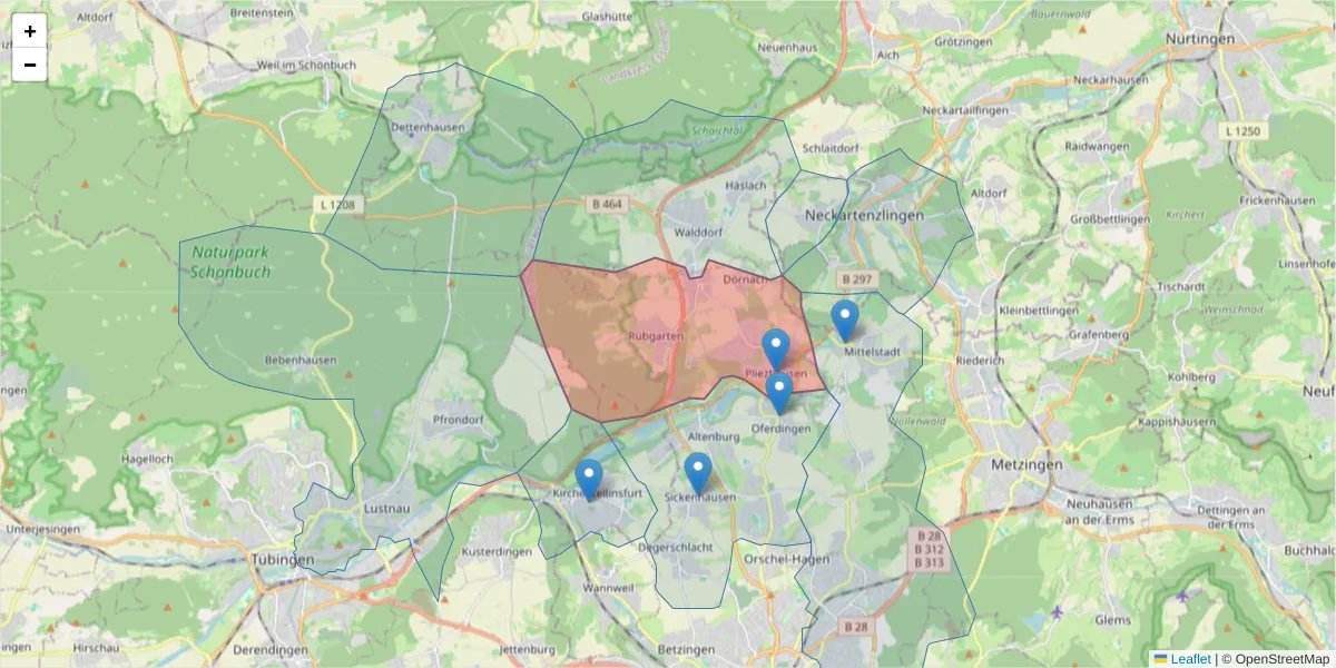 Karte des Postleitzahlen Bereichs  und der umliegenden Postleitzahlen in Deutschland
