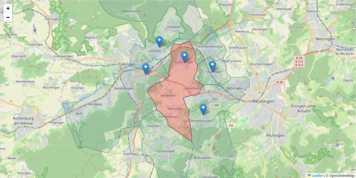 Karte des Postleitzahlen Bereichs  und der umliegenden Postleitzahlen in Deutschland