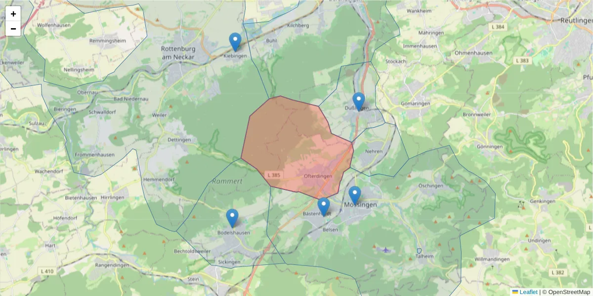 Karte des Postleitzahlen Bereichs  und der umliegenden Postleitzahlen in Deutschland