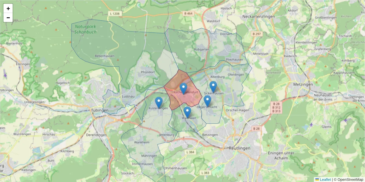 Karte des Postleitzahlen Bereichs  und der umliegenden Postleitzahlen in Deutschland
