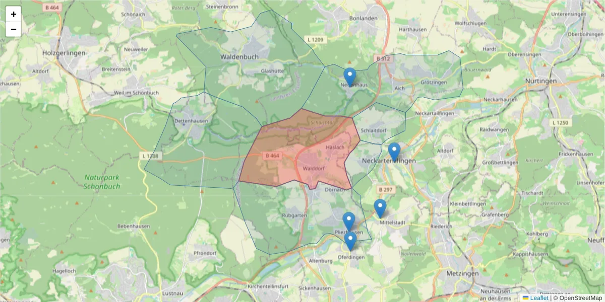 Karte des Postleitzahlen Bereichs  und der umliegenden Postleitzahlen in Deutschland