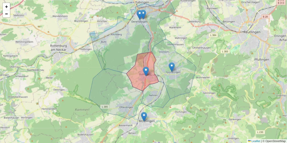 Karte des Postleitzahlen Bereichs  und der umliegenden Postleitzahlen in Deutschland