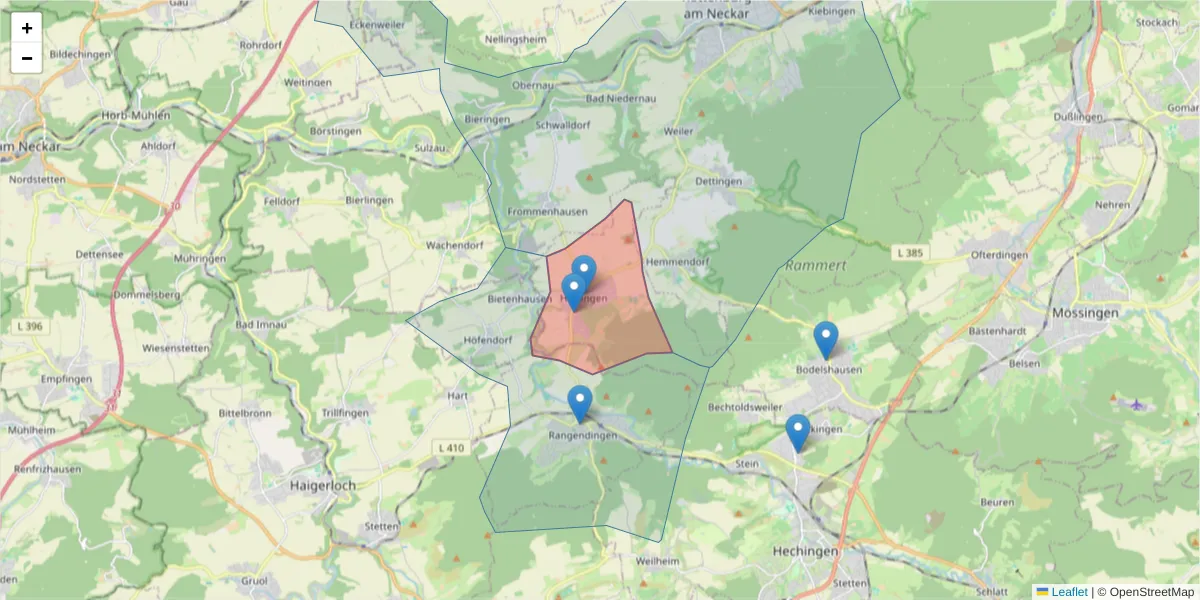 Karte des Postleitzahlen Bereichs  und der umliegenden Postleitzahlen in Deutschland