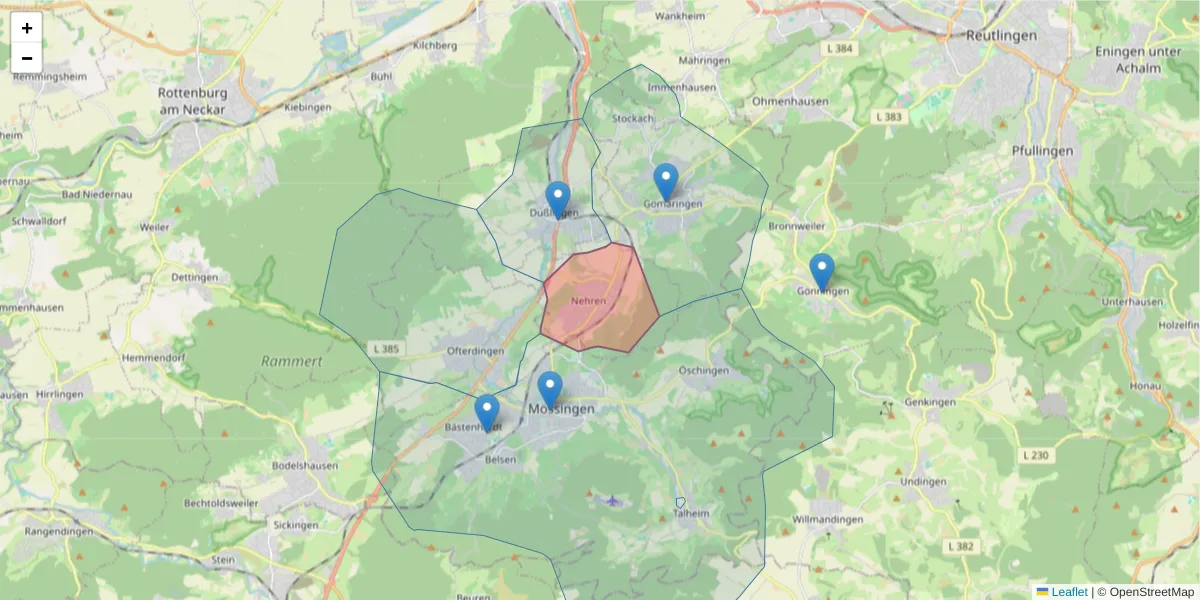 Karte des Postleitzahlen Bereichs  und der umliegenden Postleitzahlen in Deutschland