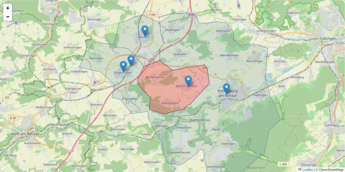 Karte des Postleitzahlen Bereichs  und der umliegenden Postleitzahlen in Deutschland