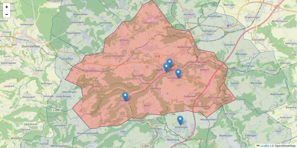 Karte des Postleitzahlen Bereichs  und der umliegenden Postleitzahlen in Deutschland