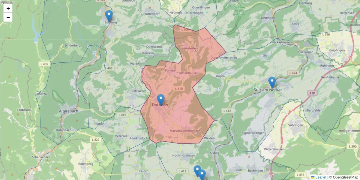 Karte des Postleitzahlen Bereichs  und der umliegenden Postleitzahlen in Deutschland
