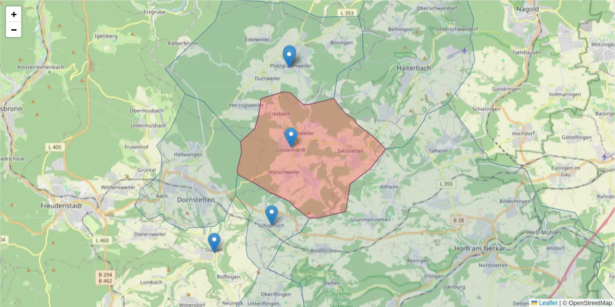 Karte des Postleitzahlen Bereichs  und der umliegenden Postleitzahlen in Deutschland