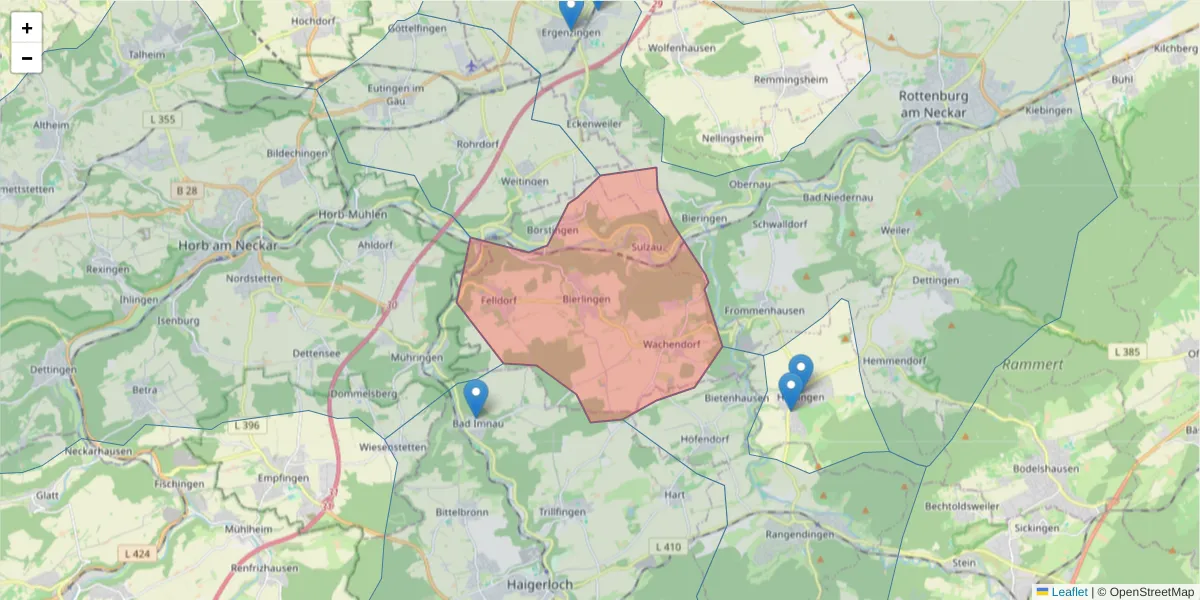 Karte des Postleitzahlen Bereichs  und der umliegenden Postleitzahlen in Deutschland