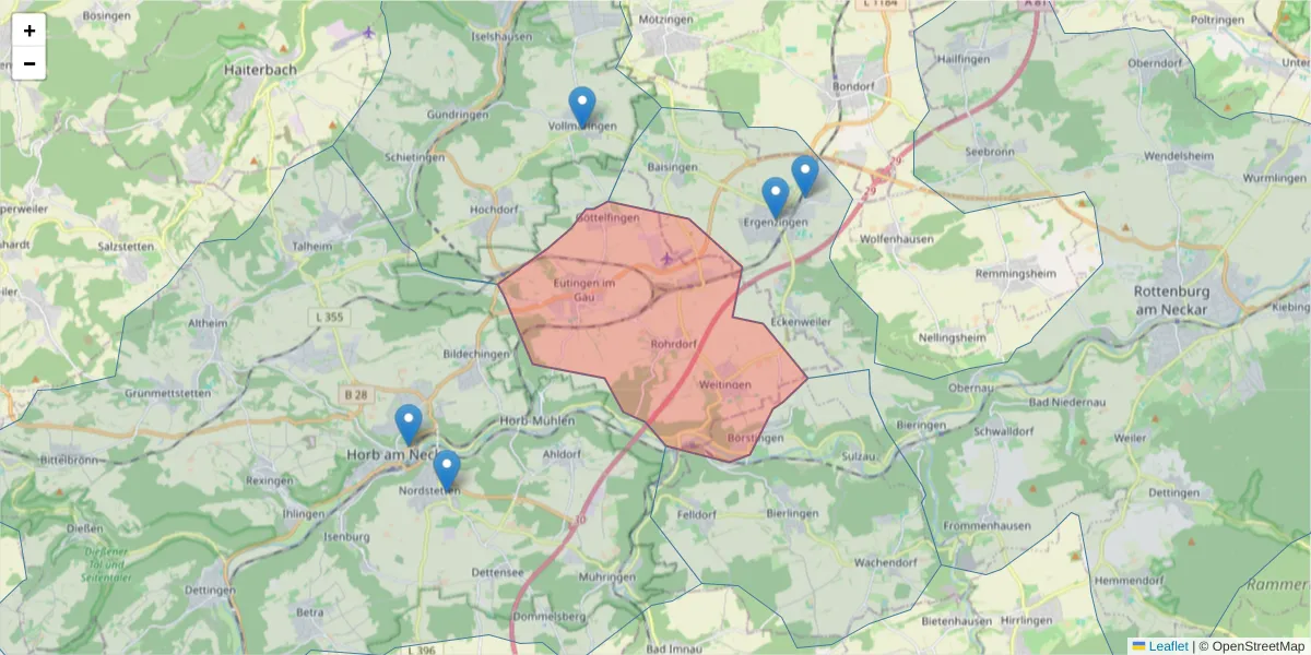 Karte des Postleitzahlen Bereichs  und der umliegenden Postleitzahlen in Deutschland