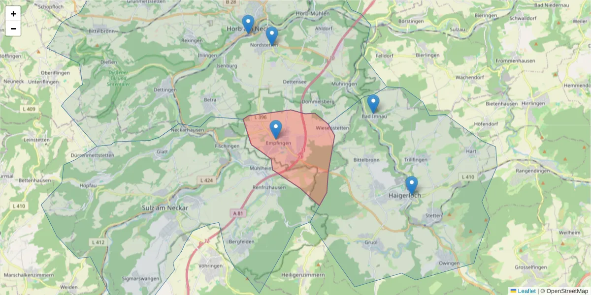 Karte des Postleitzahlen Bereichs  und der umliegenden Postleitzahlen in Deutschland