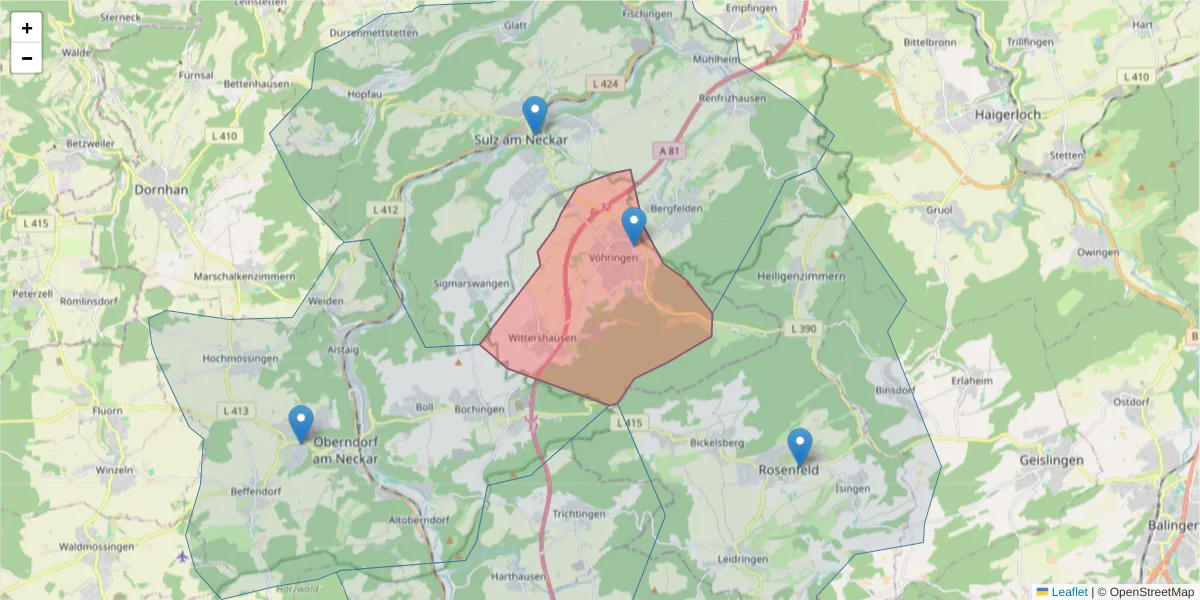 Karte des Postleitzahlen Bereichs  und der umliegenden Postleitzahlen in Deutschland