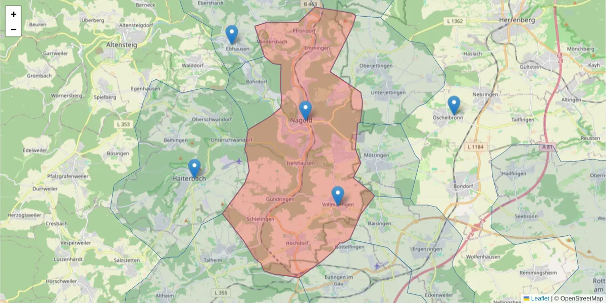 Karte des Postleitzahlen Bereichs  und der umliegenden Postleitzahlen in Deutschland
