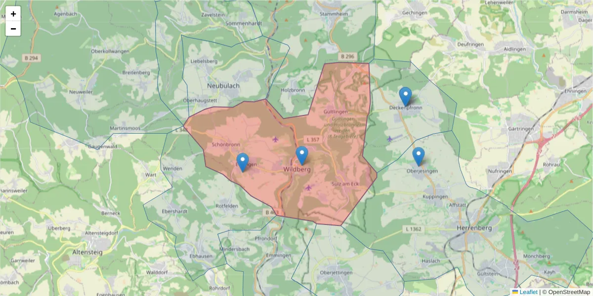 Karte des Postleitzahlen Bereichs  und der umliegenden Postleitzahlen in Deutschland