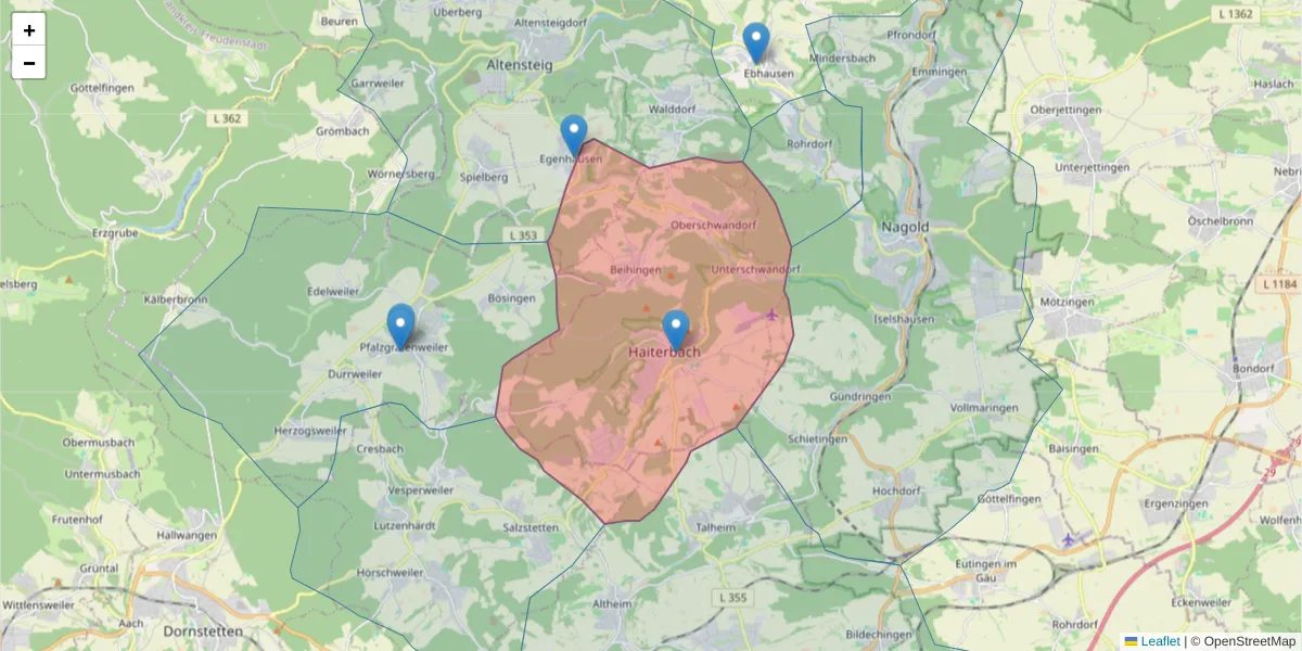Karte des Postleitzahlen Bereichs  und der umliegenden Postleitzahlen in Deutschland