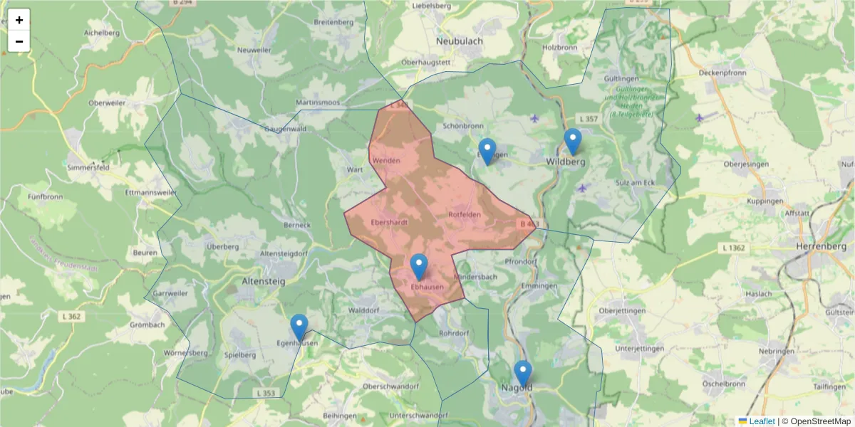 Karte des Postleitzahlen Bereichs  und der umliegenden Postleitzahlen in Deutschland