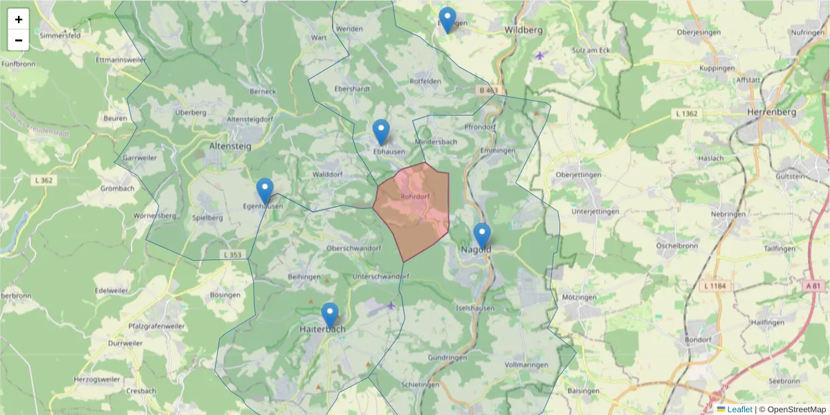 Karte des Postleitzahlen Bereichs  und der umliegenden Postleitzahlen in Deutschland