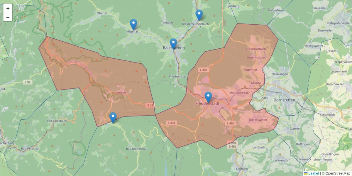 Karte des Postleitzahlen Bereichs  und der umliegenden Postleitzahlen in Deutschland
