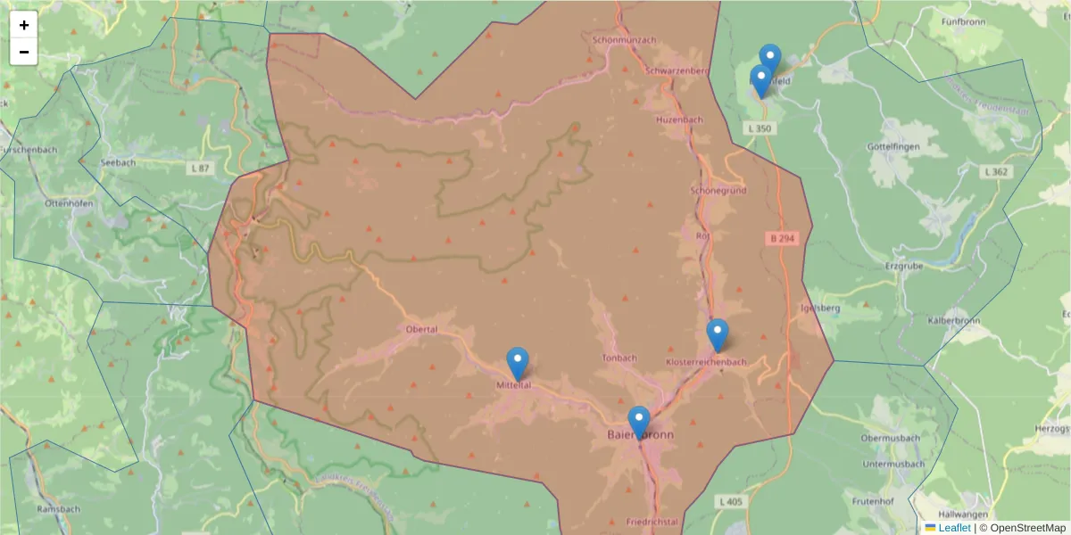 Karte des Postleitzahlen Bereichs  und der umliegenden Postleitzahlen in Deutschland