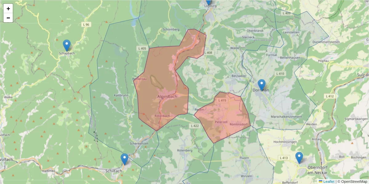Karte des Postleitzahlen Bereichs  und der umliegenden Postleitzahlen in Deutschland