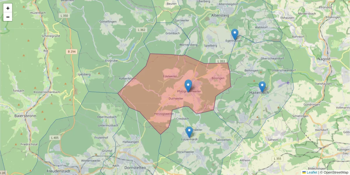 Karte des Postleitzahlen Bereichs  und der umliegenden Postleitzahlen in Deutschland