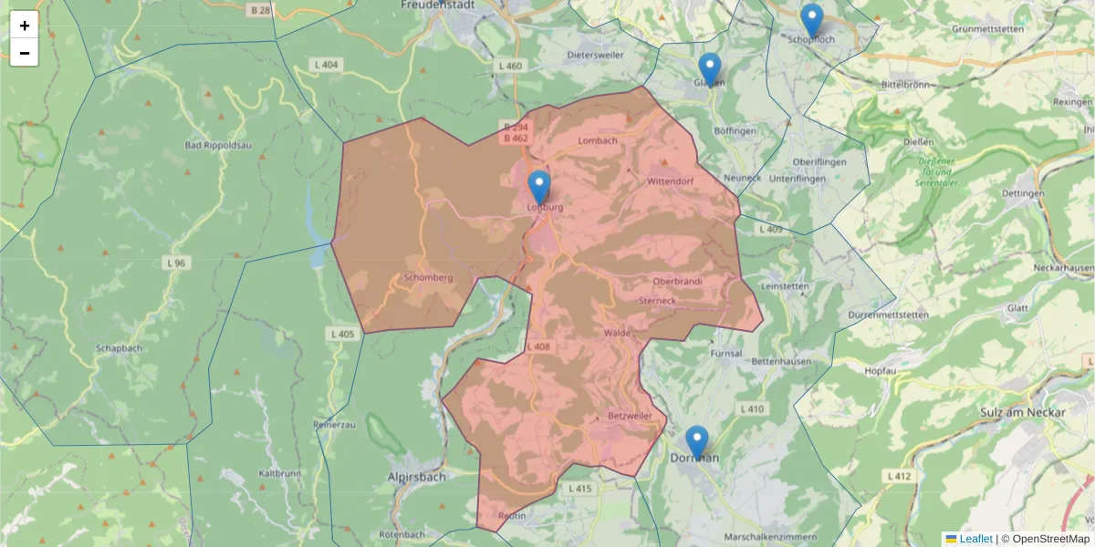 Karte des Postleitzahlen Bereichs  und der umliegenden Postleitzahlen in Deutschland