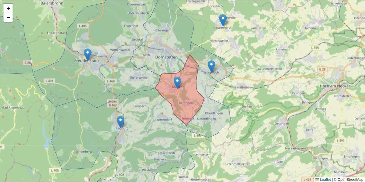 Karte des Postleitzahlen Bereichs  und der umliegenden Postleitzahlen in Deutschland