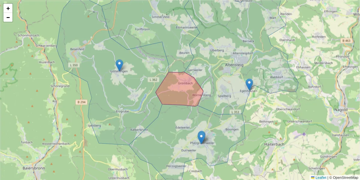Karte des Postleitzahlen Bereichs  und der umliegenden Postleitzahlen in Deutschland