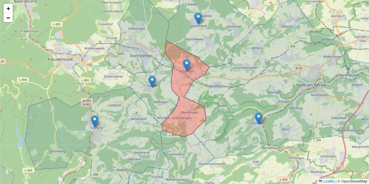 Karte des Postleitzahlen Bereichs  und der umliegenden Postleitzahlen in Deutschland