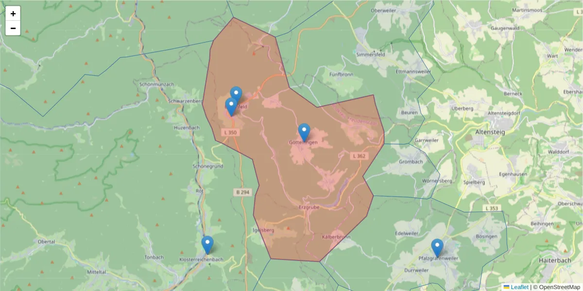 Karte des Postleitzahlen Bereichs  und der umliegenden Postleitzahlen in Deutschland